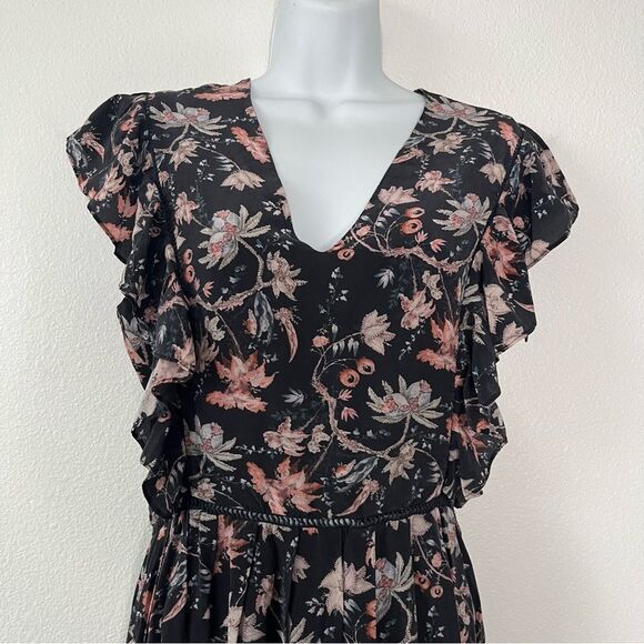 Adriana Degreas 100% Silk Floral Maxi Sleeves Dress Flutter Sundress Size Medium - Picture 5 of 12